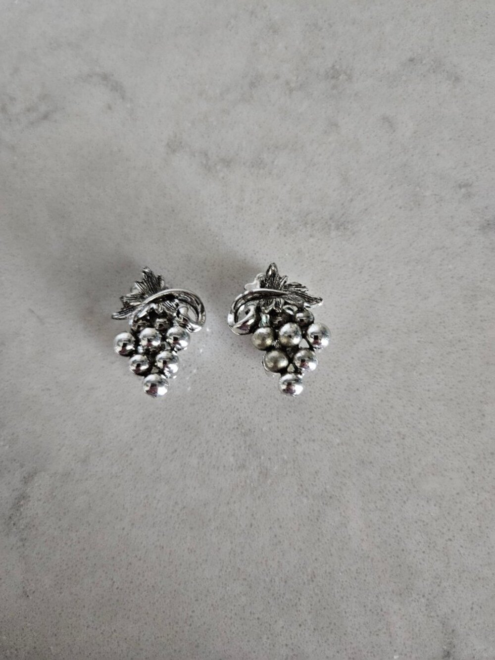 RARE AND VINTAGE PAIR OF SILVER STRAWBERRY CLIP-ON EARRINGS